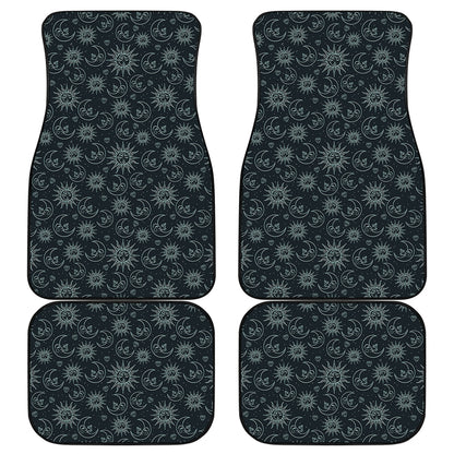 Blue Sun And Moon Pattern Print Front and Back Car Floor Mats