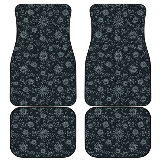 Blue Sun And Moon Pattern Print Front and Back Car Floor Mats