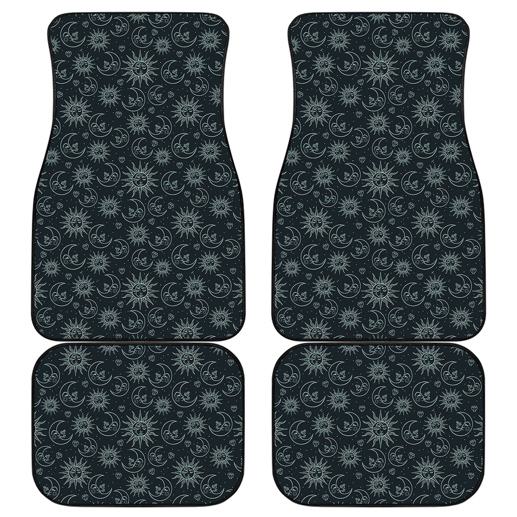 Blue Sun And Moon Pattern Print Front and Back Car Floor Mats