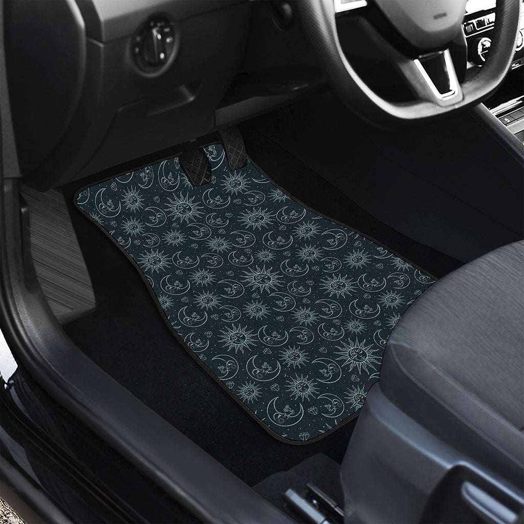 Blue Sun And Moon Pattern Print Front and Back Car Floor Mats