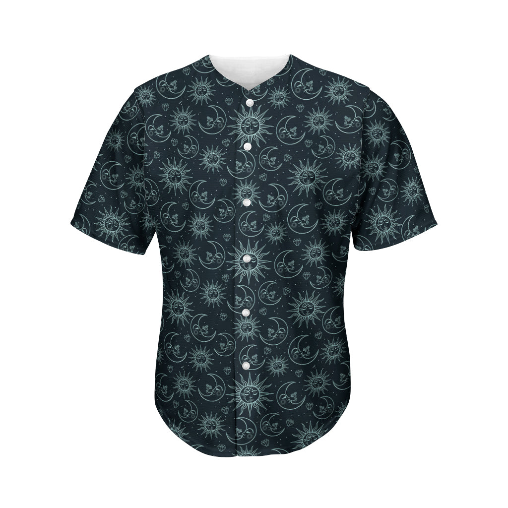 Blue Sun And Moon Pattern Print Men's Baseball Jersey