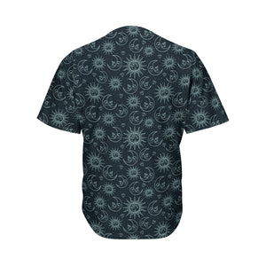 Blue Sun And Moon Pattern Print Men's Baseball Jersey