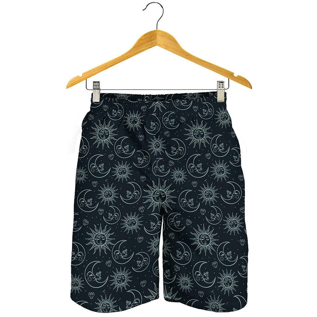 Blue Sun And Moon Pattern Print Men's Shorts