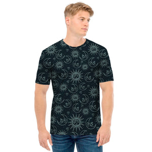 Blue Sun And Moon Pattern Print Men's T-Shirt