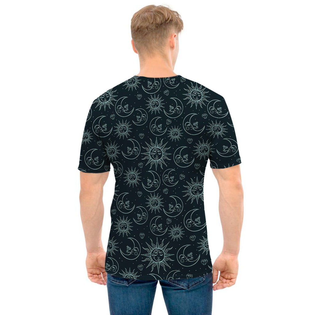 Blue Sun And Moon Pattern Print Men's T-Shirt