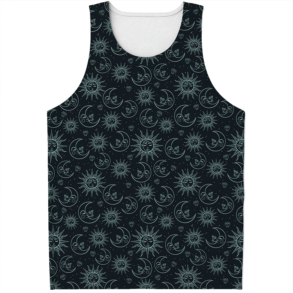 Blue Sun And Moon Pattern Print Men's Tank Top