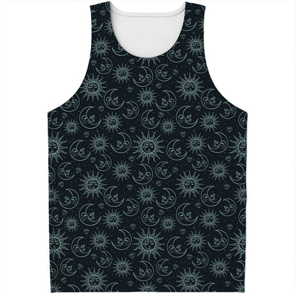 Blue Sun And Moon Pattern Print Men's Tank Top
