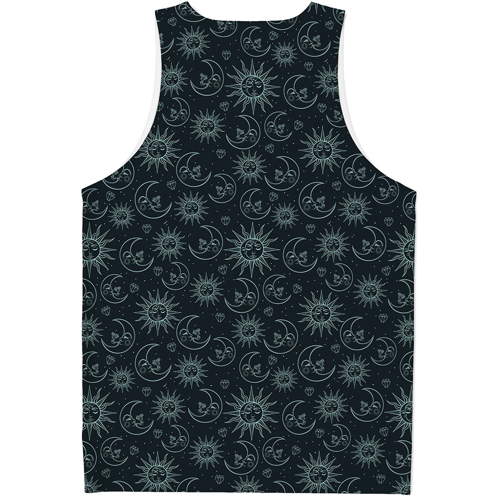 Blue Sun And Moon Pattern Print Men's Tank Top