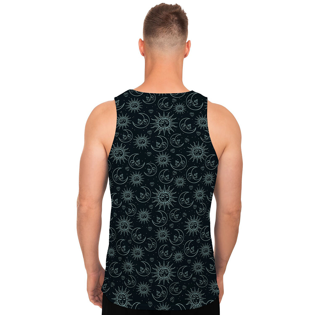 Blue Sun And Moon Pattern Print Men's Tank Top