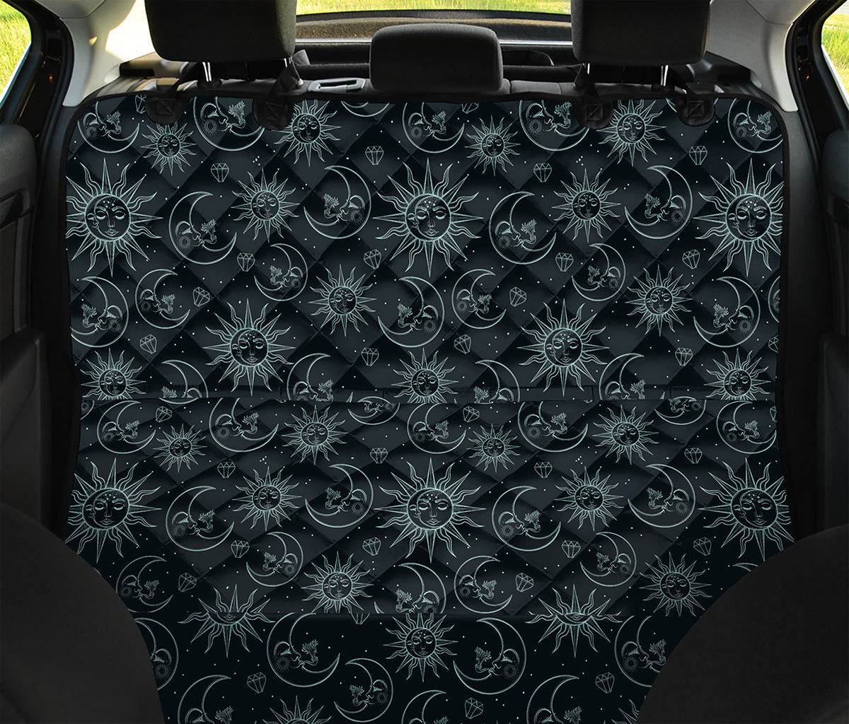 Blue Sun And Moon Pattern Print Pet Car Back Seat Cover