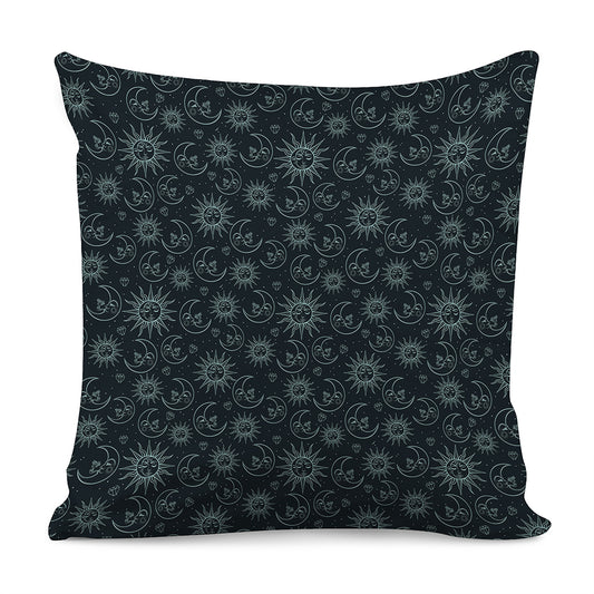 Blue Sun And Moon Pattern Print Pillow Cover