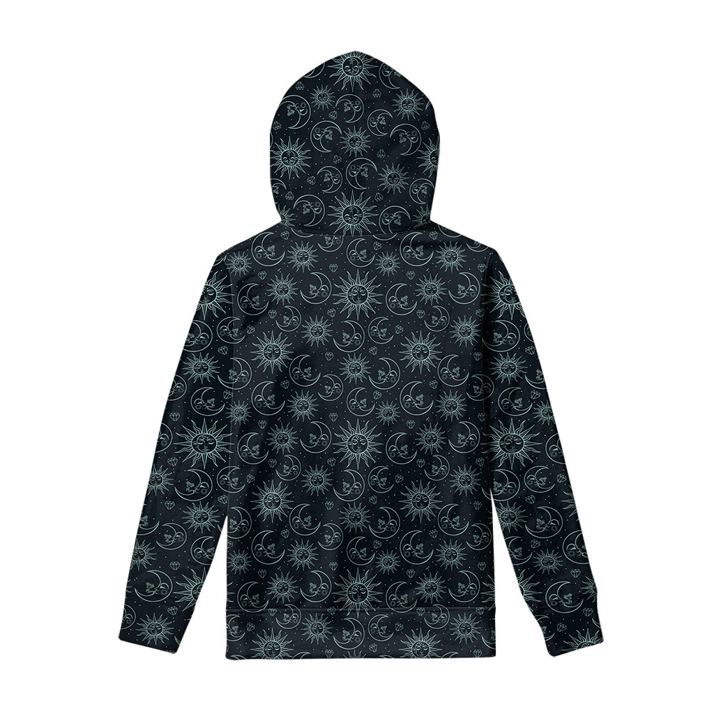 Blue Sun And Moon Pattern Print Pullover Hoodie