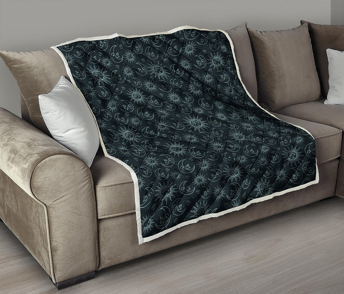 Blue Sun And Moon Pattern Print Quilt