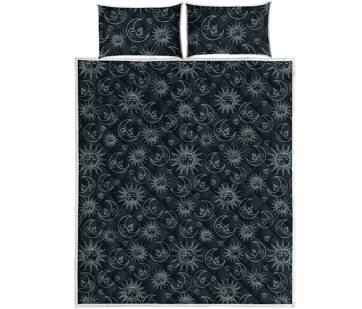 Blue Sun And Moon Pattern Print Quilt Bed Set