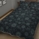 Blue Sun And Moon Pattern Print Quilt Bed Set