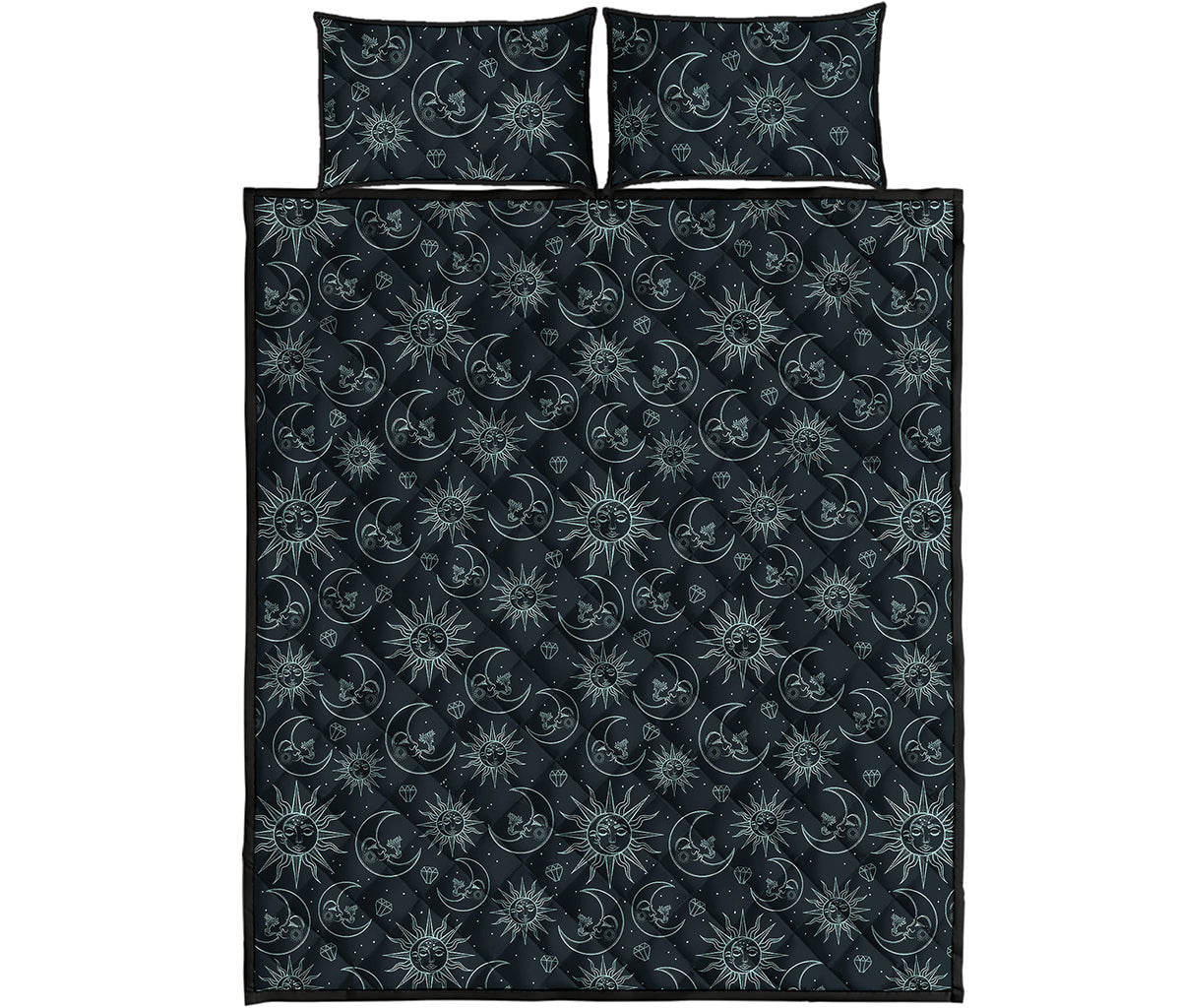 Blue Sun And Moon Pattern Print Quilt Bed Set