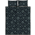 Blue Sun And Moon Pattern Print Quilt Bed Set