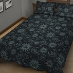 Blue Sun And Moon Pattern Print Quilt Bed Set