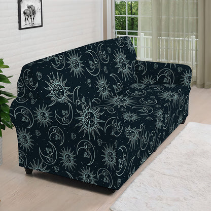 Blue Sun And Moon Pattern Print Sofa Cover