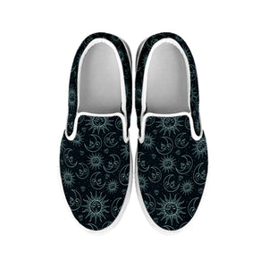 Blue Sun And Moon Pattern Print White Slip On Shoes