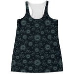 Blue Sun And Moon Pattern Print Women's Racerback Tank Top