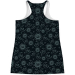 Blue Sun And Moon Pattern Print Women's Racerback Tank Top