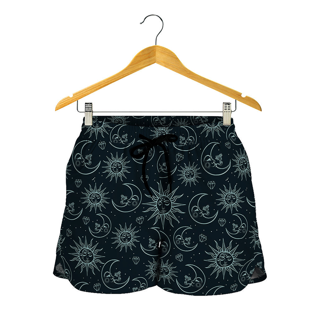 Blue Sun And Moon Pattern Print Women's Shorts