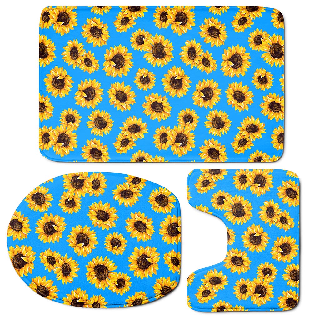 Blue Sunflower Pattern Print 3 Piece Bath Mat Set
