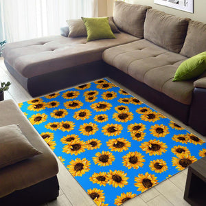 Blue Sunflower Pattern Print Area Rug GearFrost