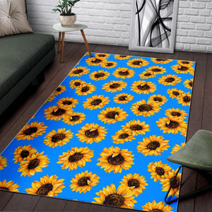 Blue Sunflower Pattern Print Area Rug GearFrost