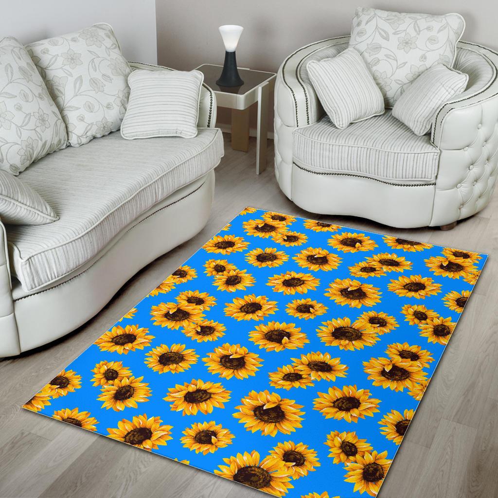 Blue Sunflower Pattern Print Area Rug GearFrost