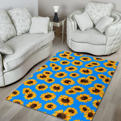 Blue Sunflower Pattern Print Area Rug GearFrost