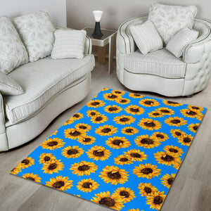 Blue Sunflower Pattern Print Area Rug GearFrost