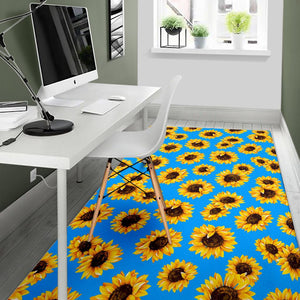 Blue Sunflower Pattern Print Area Rug GearFrost