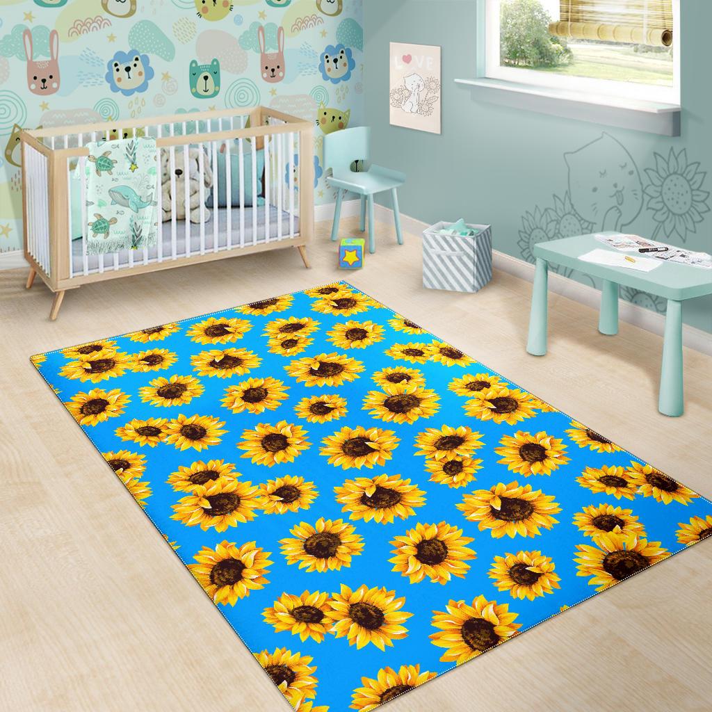 Blue Sunflower Pattern Print Area Rug GearFrost