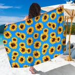Blue Sunflower Pattern Print Beach Sarong Wrap
