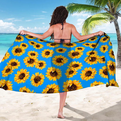 Blue Sunflower Pattern Print Beach Sarong Wrap