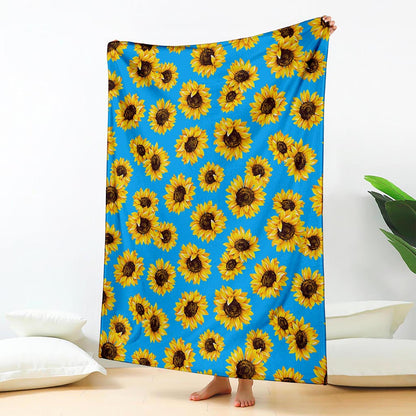 Blue Sunflower Pattern Print Blanket
