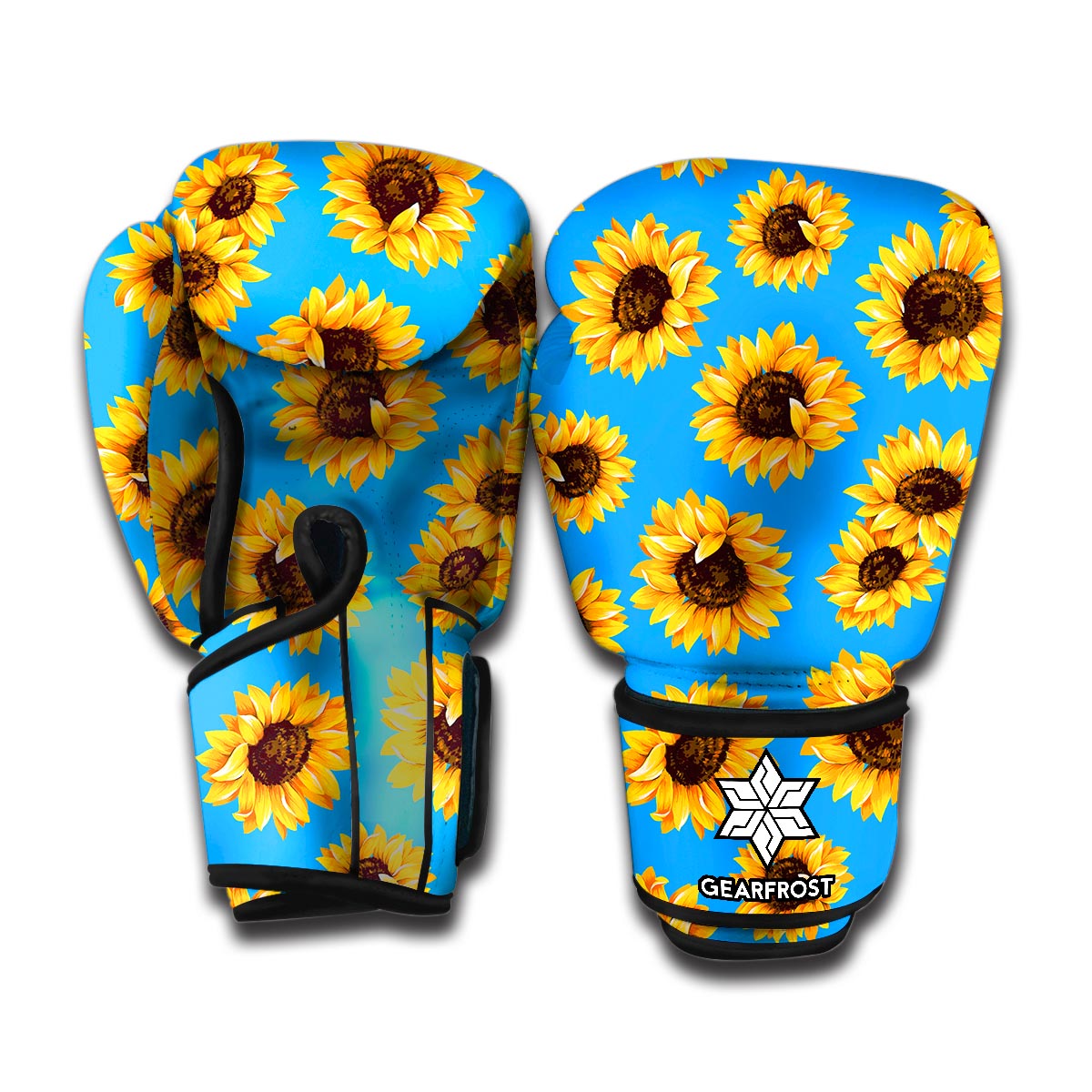 Blue Sunflower Pattern Print Boxing Gloves