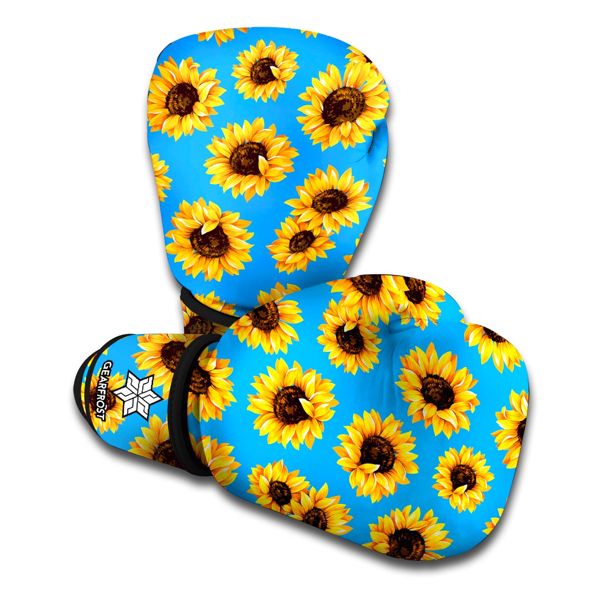Blue Sunflower Pattern Print Boxing Gloves