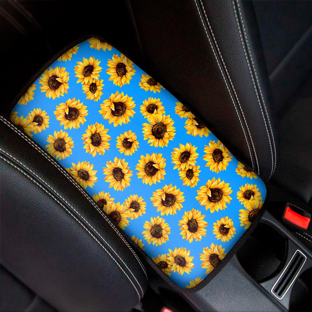 Blue Sunflower Pattern Print Car Center Console Cover