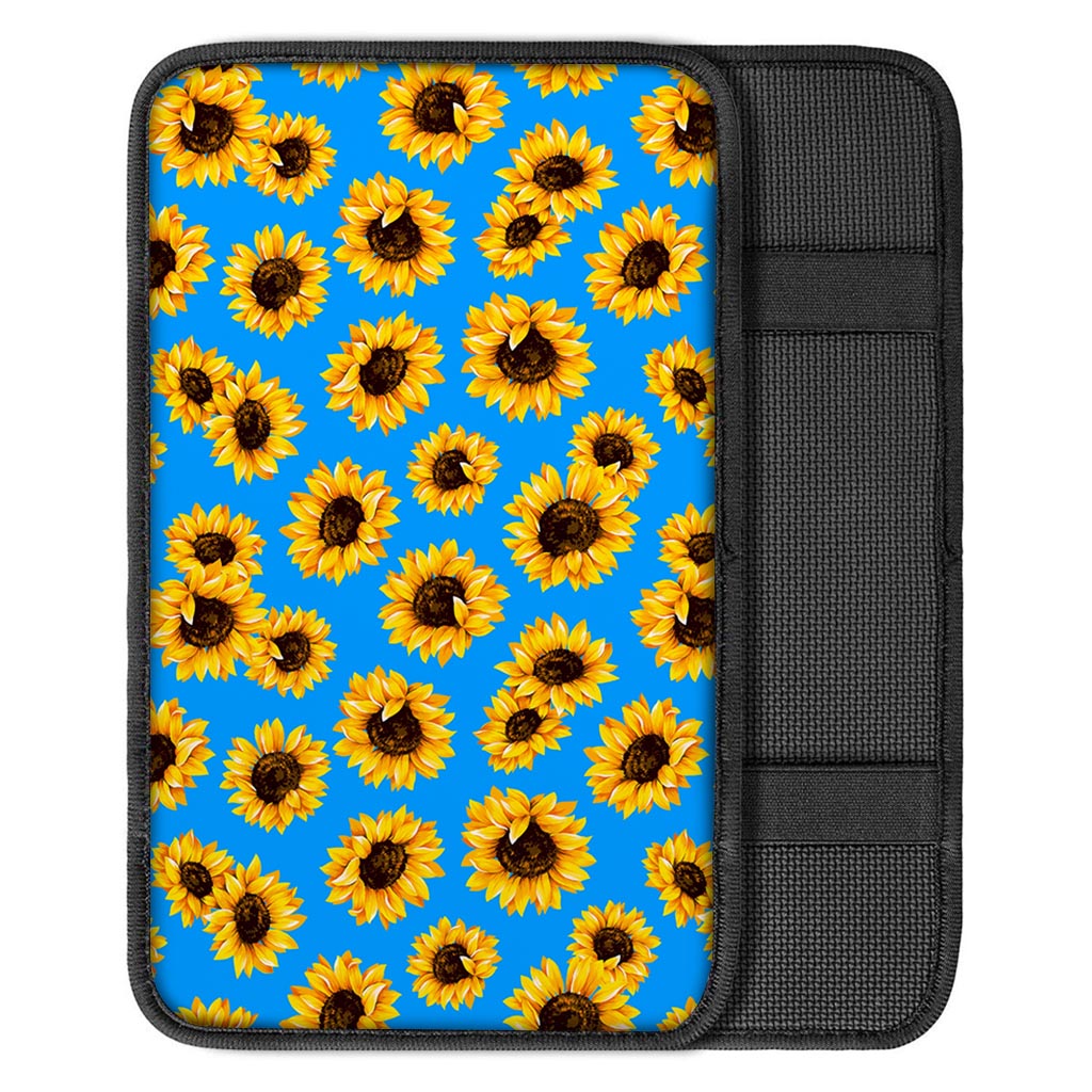 Blue Sunflower Pattern Print Car Center Console Cover