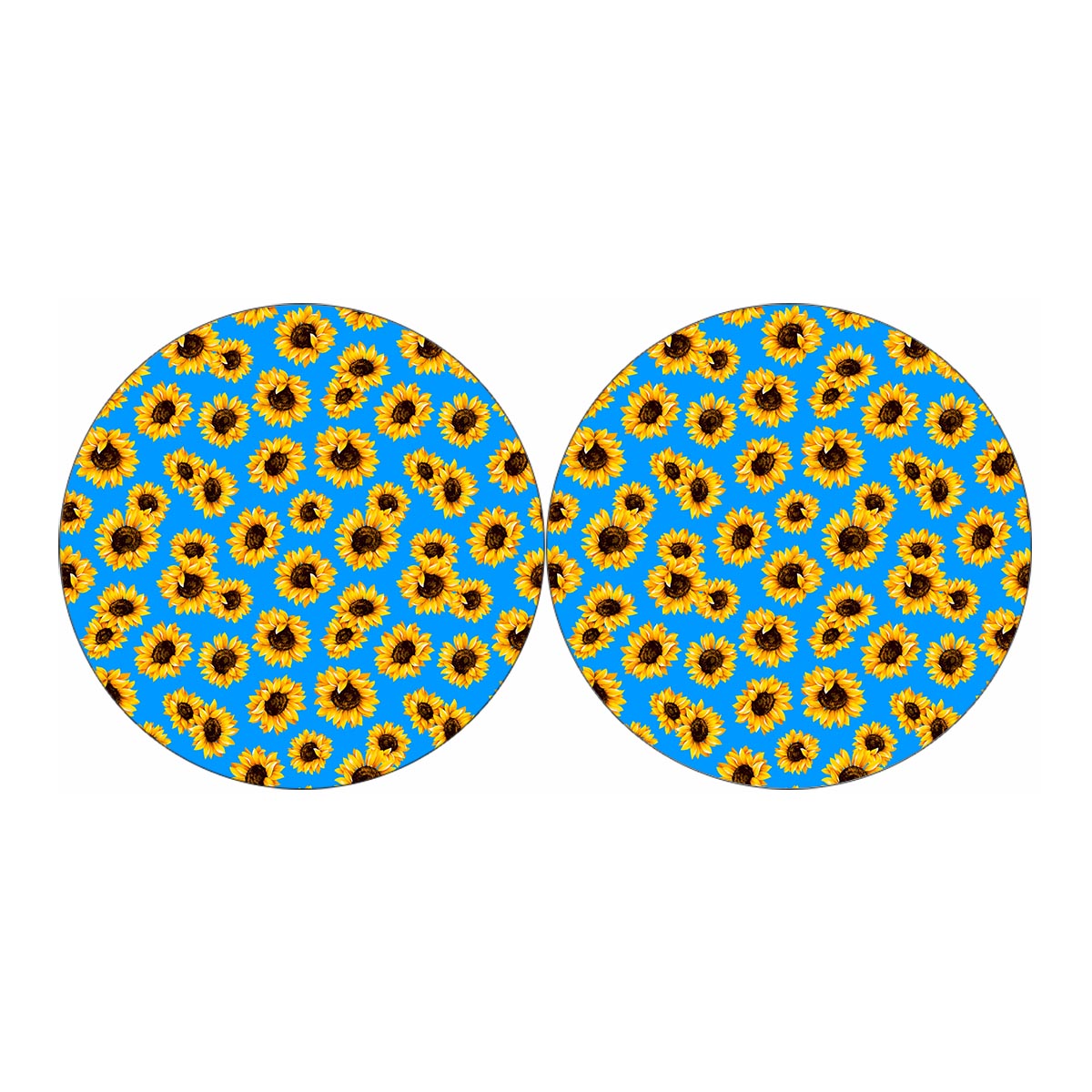 Blue Sunflower Pattern Print Car Coasters