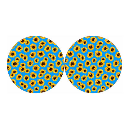 Blue Sunflower Pattern Print Car Coasters