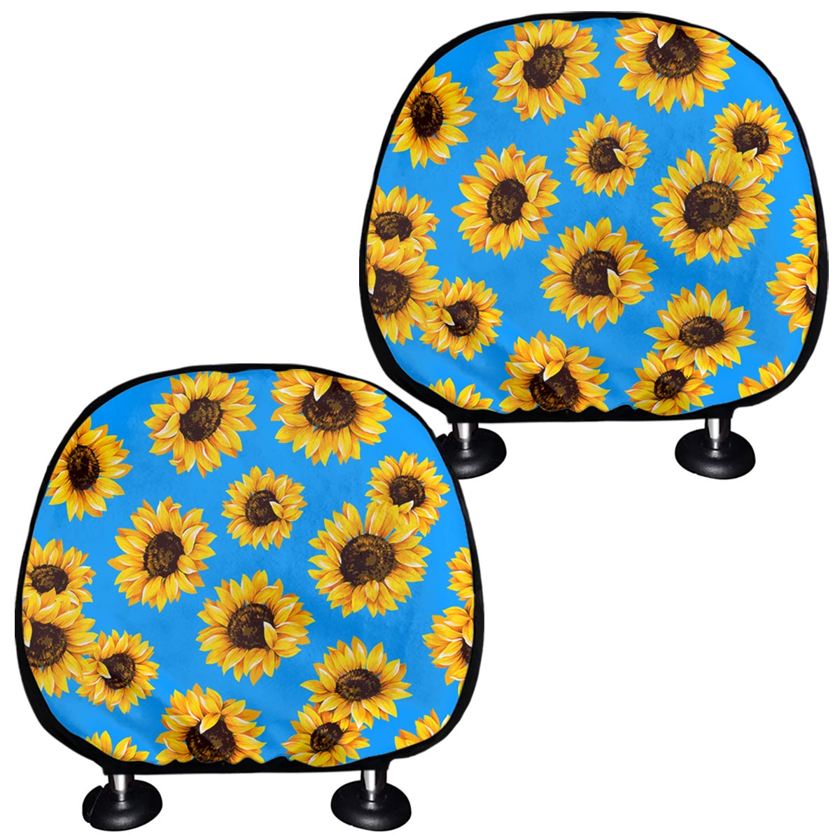 Blue Sunflower Pattern Print Car Headrest Covers