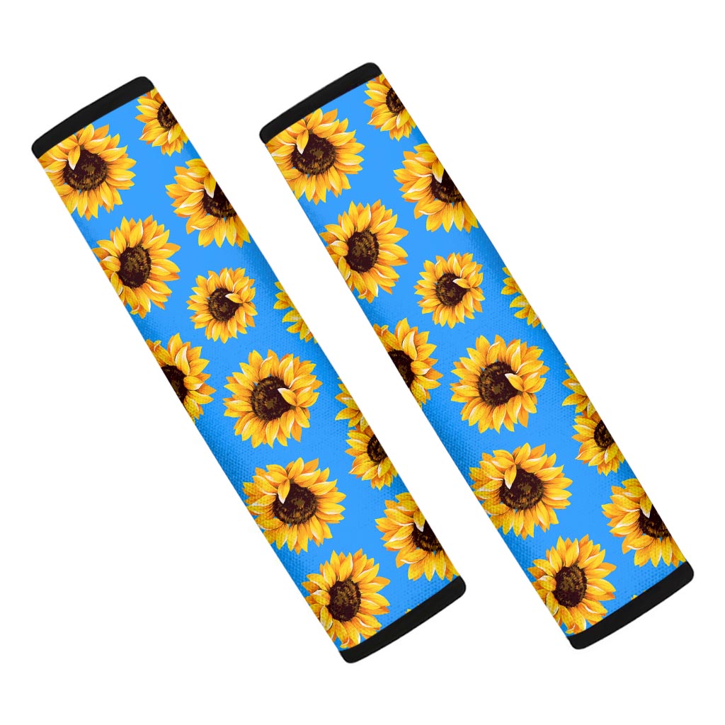 Blue Sunflower Pattern Print Car Seat Belt Covers