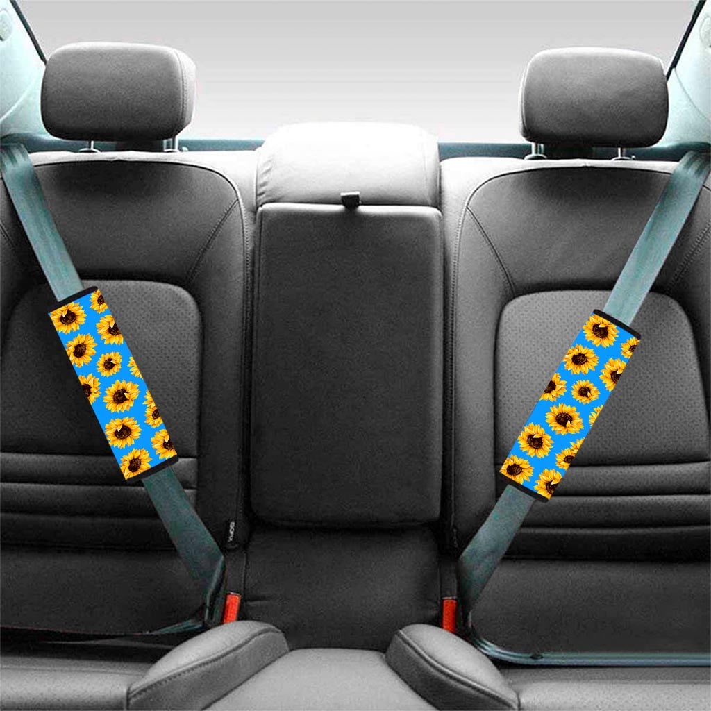 Blue Sunflower Pattern Print Car Seat Belt Covers