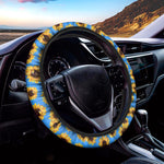Blue Sunflower Pattern Print Car Steering Wheel Cover