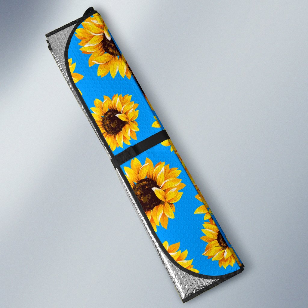 Blue Sunflower Pattern Print Car Sun Shade GearFrost