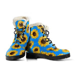 Blue Sunflower Pattern Print Comfy Boots GearFrost